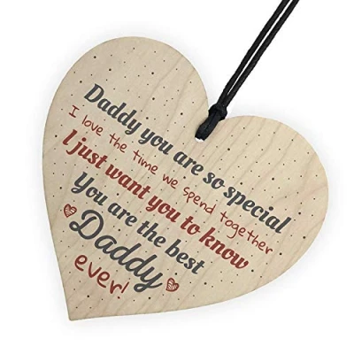Image of RED OCEAN Best Daddy Ever Fathers Day Dad Gift Wood Heart Sign Thank You From Daughter Son