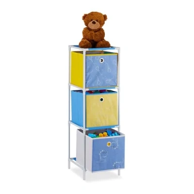 Image of Relaxdays Children’s Shelf with 3 Boxes, Toy Storage Stand, For Boys &amp; Girls, Cute Dinosaur Design, Colourful