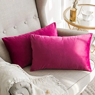 Image of MIULEE Velvet Soft Soild Microfiber Decorative Square Pillow Case Throw Cushion Cover for Sofa Bedroom with Invisible Zipper Rose 12&quot;x20&quot;,2 Pieces