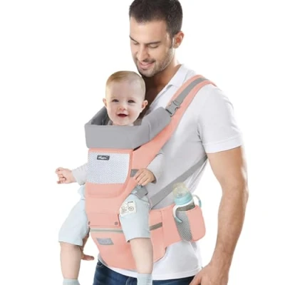 Image of IULONEE Baby Carrier with Hip Seat Ergonomic Toddler Carriers Backpack Shoulder Adjustable Front and Back Carry for Newborn 3 Months to Years(7 45lbs) (Pink)