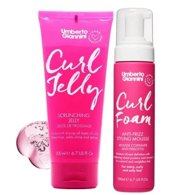 Image of Umberto Giannini Curl Jelly Scrunching &amp; Foam Mousse Styling Duo Vegan Cruelty Free Control Hair Gel for Defrizzing Curly or Wavy