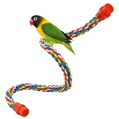 Image of Bird Perch Cage Rope for Parrot/Parakeet/Cockatiel Bungee Toy Comfy Colorful (31.5 Inch Long, Plastic Nuts)