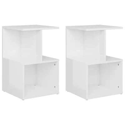Image of vidaXL Bedside Cabinets Set of 2 High Gloss White Engineered Wood Contemporary Style Nightstands with Open Compartments 35x35x55 cm