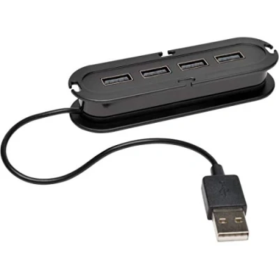 Image of Eaton 4 Port Ultra Mini USB 2.0 Hub, 480 Megabits Per Second Data Transfer, Built In Cable, Up to 1.5A Charging, Additional Micro B for Extra Power (U222 004)