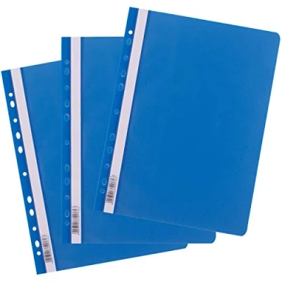 Image of D.RECT Pack of 25 A4 File folders with Perforation Made Plastic Transparent Front Cover, Folder PP Film, Perforated, Euro Perforation, Blue