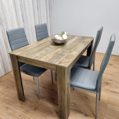 Image of KOSY KOALA Dining Room Table Set of 4 Rustic Effect with Grey Faux Leather Chairs Kitchen