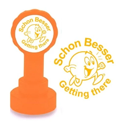 Image of Schon Besser/Getting There German Teacher Stamp. Quality Xclamations Mount, Self Inking. Orange Ink *