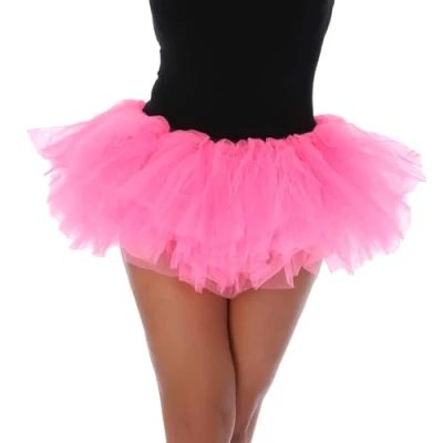 Image of Running Tutu Skirt Fancy Dress 1980s Hen Party Dance Extra Fluffy 5 Layers Plus Size (Neon Pink)