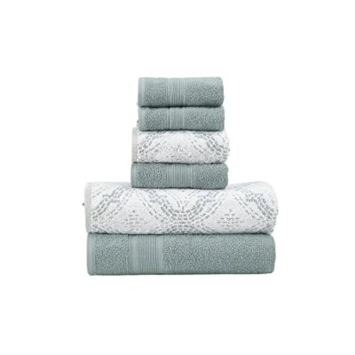Image of Modern Threads Capri 6 Piece Reversible Yarn Dyed Jacquard Towel Set Bath Towels, Hand &amp; Washcloths Super Absorbent Quick Dry 100% Combed Cotton, Ivy
