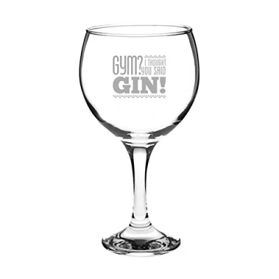 Image of Novelty Engraved/Printed Large Spanish Gin Balloon Glass Gym?! I Thought You Said Gin! Engraved