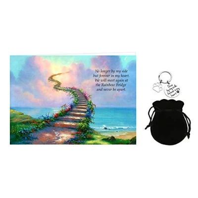 Image of Rainbow Dog Bereavement Card (A5) and Once by My Side Keyring Gift set RIP, loss, sympathy, memorial.