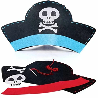 Image of Baker Ross FC904 Pirate Hat Felt Sewing Kits Pack of 3, Craft for Kids, Crafts Kids