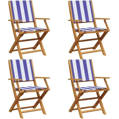 Image of vidaXL Folding Garden Chairs 4 pcs Blue and White Fabric Solid Wood