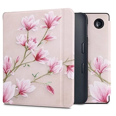 Image of kwmobile Case Compatible with Kobo Libra 2 eReader Cover Magnolias Pink/White/Dusty Pink