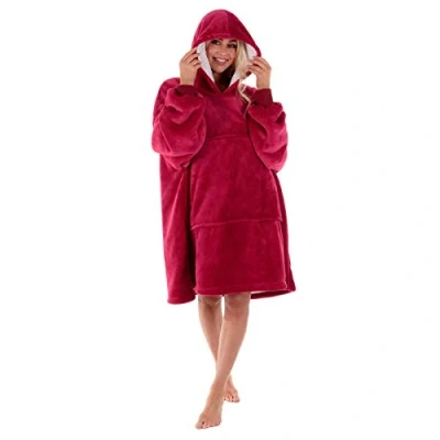 Image of Hodge and Adults Unisex Hoodie Blanket Sweatshirt Sherpa Fleece Oversize Top Persian Red