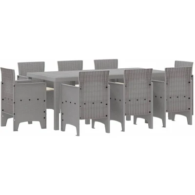 Image of vidaXL 9 Piece Garden Dining Set with Cushions Light Grey Poly Rattan
