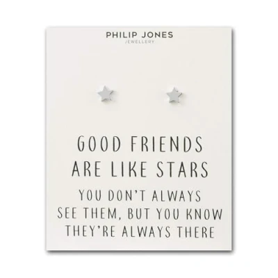 Image of Philip Jones Silver Plated Star Stud Earrings with Quote Card
