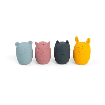 Image of Bigjigs Toys Silicone Bath Animals 4pcs Squeezy Animal Water Toy With Holes, Anti Mould, Removable Base, Made From 100% Silicone, Gifts For Babies &amp; Toddlers Aged 3+ Months