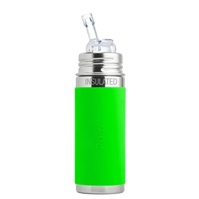 Image of Pura Stainless Steel Insulated Bottle with Silicone Straw &amp; Sleeve (Plastic Free, NonToxic Certified, BPA Free) Green