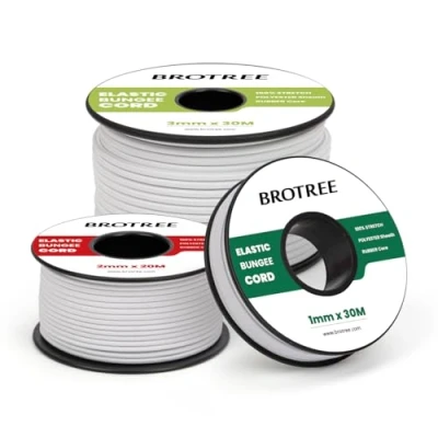 Image of Brotree Elastic Cord Bungee 2mm x 30m Rope String Thread Heavy Stretch for DIY, Crafts, Sewing, Beading, Jewellery, Necklace, Bracelet, Tent Poles and Backpack White