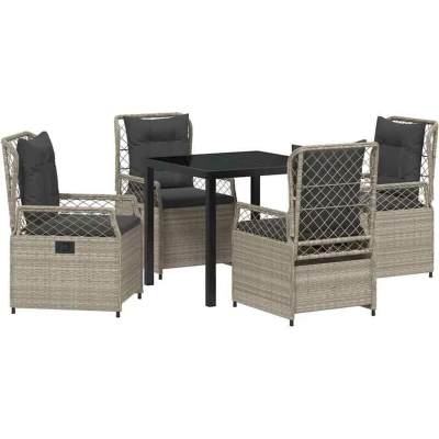 Image of vidaXL 5 Piece Garden Dining Set Light Grey Poly Rattan