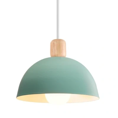 Image of iDEGU Retro Pendant Light Modern Half Style Ceiling E27 Wood Metal Lamp for Bedroom Dining Room Kitchen Diameter 20 cm (Green)