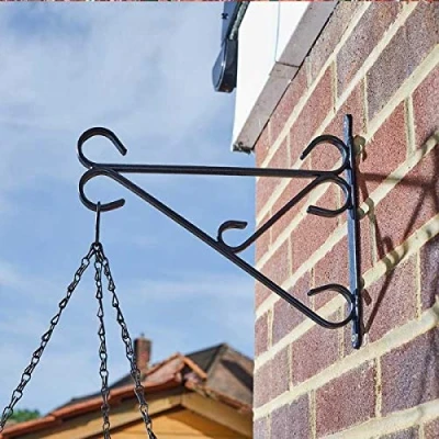 Image of Garden Mile® 16/18in Heavy Duty Outdoor Plant Hangers for Hanging Baskets, Iron Brackets Plants Outside, Metal Hooks Wall Lantern, Bird Feeder