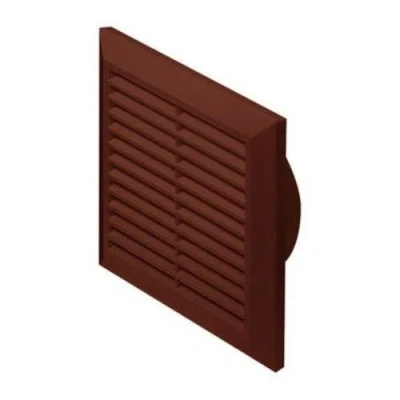 Image of Brown Air Vent Grille 200mm x with Fly Screen and Round Ducting Collar 150mm / 6&quot; Ventilation Cover Grid T27BR
