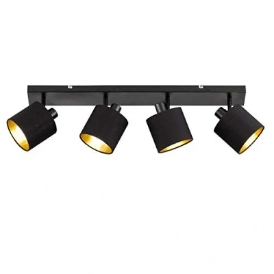 Image of Reality Leuchten Tommy downlight, black/gold, length 70 cm, 4 bulb.