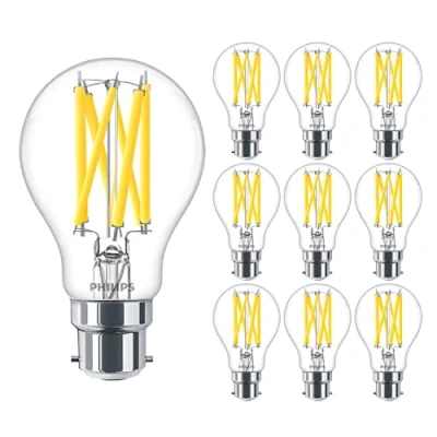 Image of Philips 10 Pack Classic LED Clear Filament GLS A60 DimTone Lamp 10.5W (100W) B22 BC Large Bayonet Cap 2200k to 2700k 1521 Lumen 15000 Hours Car Air Freshener Included 90+ CRI