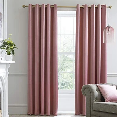 Image of Laurence Llewelyn Bowen Montrose Blush Blackout, W90 x L72 (229 183cm), Velvet Living Room &amp; Bedroom, Pink Thermal/Eyelet Curtains, Polyester