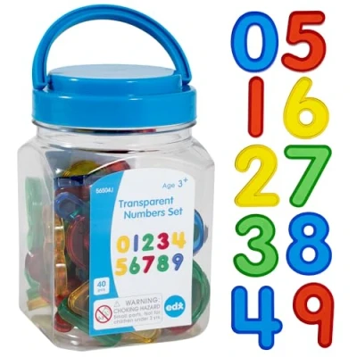 Image of edxeducation Transparent Numbers Mini Jar Set of 40 Colourful, Plastic Sensory Toy Light Panel Accessory Early Years Maths Resource