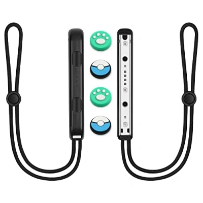 Image of Vicloon Wrist Straps for Switch Joycon 1 Pair, Controller with 4 Thumb Grip Stick Caps, Hand Accessories, Adjustable Elastic Wristband Strap (Black)