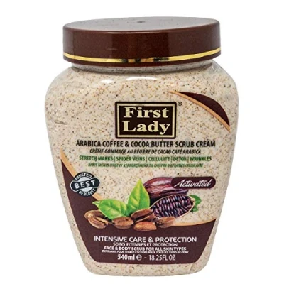Image of First Lady Activated Arabica Coffee &amp; Cocoa Butter Scrub Cream 540ml stretch marks, spider veins, cellulite and wrinkles Face Body