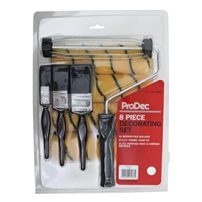 Image of ProDec 9 inch x 1.75&quot; 8 piece Woven Paint Roller, Frame and Brush Set for Painting with Emulsion Masonry Paints on Interior Exterior Walls Ceilings, 9&quot;