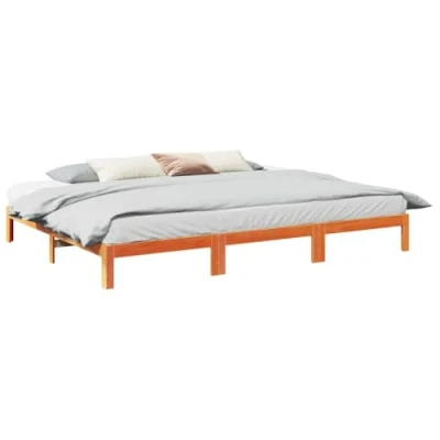 Image of vidaXL Family Bed Frame 270x200 cm Pine Wood Wax Brown Headboard Included No Box Spring Required Bedroom Sleeping Solution