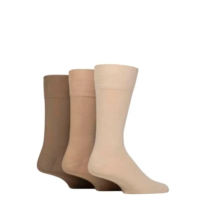 Image of Mens 3 Pair Glenmuir Dunvegan Comfort Cuff Plain Cotton Socks Beige 7 11
