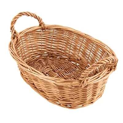 Image of Olympia Willow Large Oval Table Wicker Basket, Brown, Size: 130(H) x 295(W) 200(D)mm, Rustic Food Bread Basket for Pastries, P763