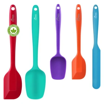 Image of Hotec 5 Pieces Food Grade Silicone Spatulas Spoon Set Kitchen Utensils for Baking, Cooking, and Mixing High Heat Resistant Rubber Spatula Non Stick Dishwasher Safe BPA Free Multicolor