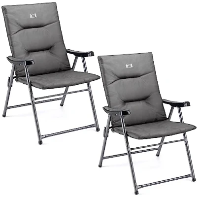 Image of Trail Monarch Folding Camping Chair Padded High Back Outdoor Garden Armchair Seat (2 x Grey &amp; Black)