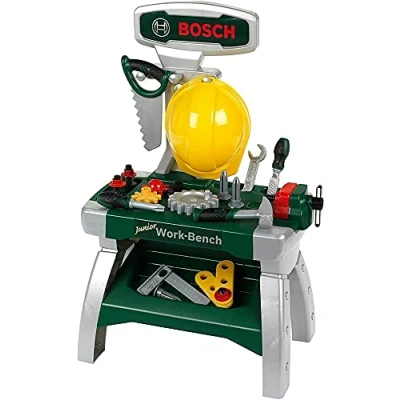 Image of Theo Klein 8612 Bosch Junior Workbench 2+ I Including Helmet, Vice, Tools, Strips of Wood, Nails, Screws and Nuts Dimensions: 49 cm x 29 71 Toy for Children Aged 2 Years up