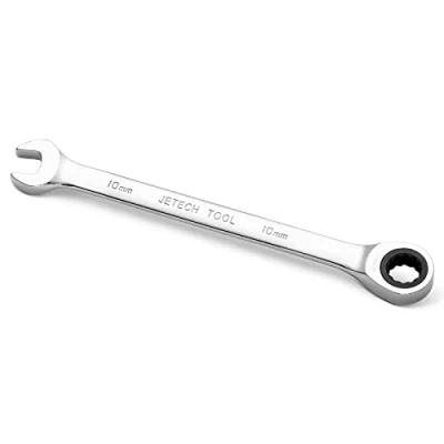 Image of Jetech 10mm Gear Wrench Metric Industrial Grade Cr V Steel Ratcheting Combination Wrench, Ratchet Spanner in Polished Chrome Finish