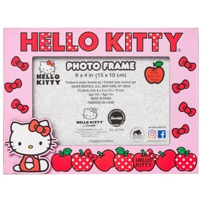 Image of Silver Buffalo Sanrio Hello Kitty Apples and Bows Photo Picture Frame, Pink, 4 x 6 Inches