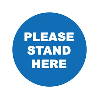 Image of 4 x please stand here social distancing landscape floor safety sign self adhesive vinyl weather proof label sticker 10cm (SC 23)