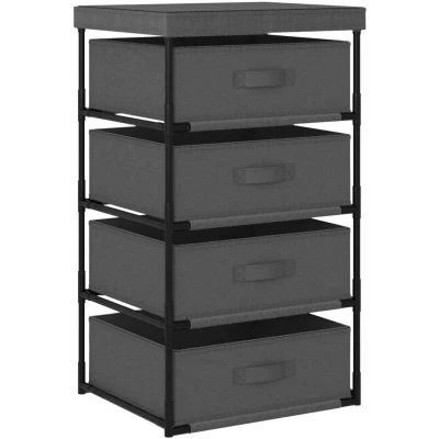 Image of vidaXL Storage Rack with 4 Fabric Baskets Steel Grey