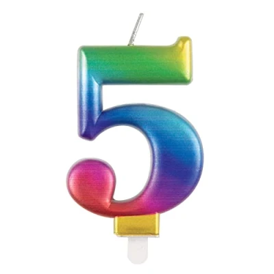 Image of Metallic Rainbow Number 5 Birthday Candle Vibrant 3D Topper for Cakes &amp; Desserts Perfect Kids&#039; Adults&#039; Parties 1 Pc