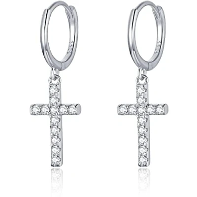 Image of 925 Sterling silver Hoop Earrings with Pendant 14K Gold Plated I for Women, Girls and Women Hanging Stones Cross