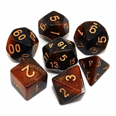 Image of CREEBUY DND Dice Set Black Mix Gold Nebula for Dungeon and Dragons D&amp;D RPG Role Playing Games with D20 D12 D10 D% D8 D6 D4