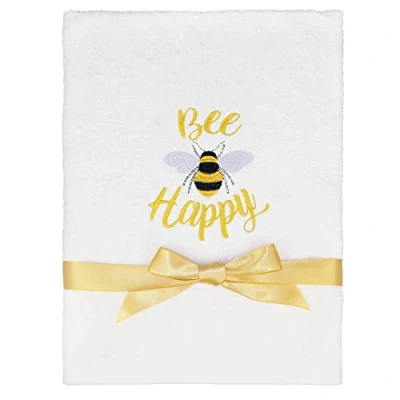 Image of TeddyT&#039;s Bee Happy Gold Embroidered Guest White Hand Towel