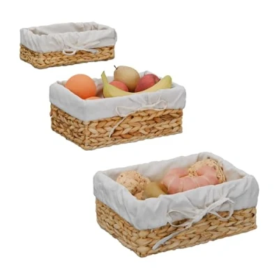 Image of Relaxdays Bread Basket, Set of 3, Various Sizes, Woven, with Cotton Lining, Scandi Style, Multipurpose, Natural/Cream, Plant fibre, 12 x 30.5 23 cm